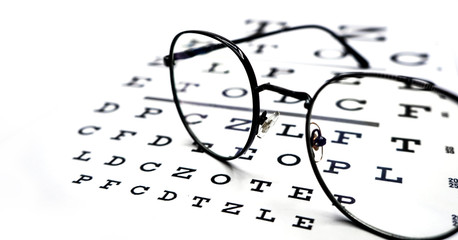 Clear view of eye chart through glasses. Ophthalmologist consultation.