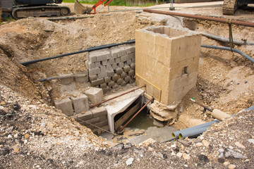 A sewer well trench, part of a sewer system replacement scheme in north west Italy
