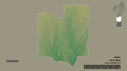 Collines, department of Benin, zoomed. Relief