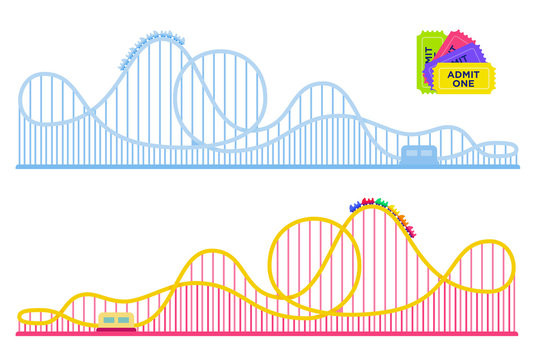 Collection of roller coasters in amusement park vector flat icon isolated