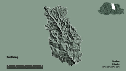 Bumthang, district of Bhutan, zoomed. Administrative