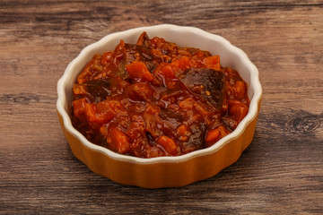 Eggplant saute with tomato and herbs