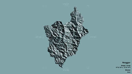 Obraz premium Monggar - Bhutan. Bounding box. Administrative