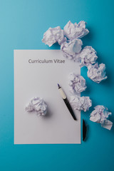 Curriculum vitae written on an blank white paper