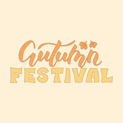 Illustration of autumn festival lettering for banner, advertisement, poster, invitation, web design or print. Handwritten text with floral decorative graphics
