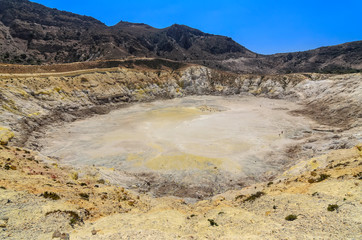 Crater of the volcano Stefanos on the island of Nisyros. The Tourist Attraction. Nisyros, Greece