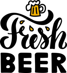 Vector illustration of fresh beer lettering for bottle stickers, banner, greeting card, advertisement, poster, invitation, shop signage, web design or print. Handwritten text for beer festival 
