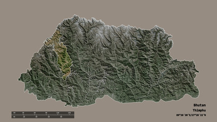 Location of Thimphu, district of Bhutan,. Satellite