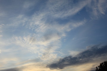 
clouds in the red sunset of a summer evening