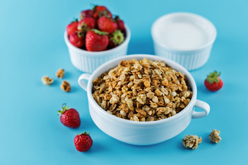 Nuts oatmeal granola with berries in a bowl