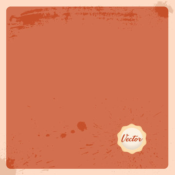 Empty antique page with wax stamp seal. Old terracotta paper background with light cream stamp. Vector illustration