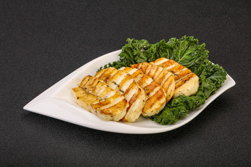 Grilled Greek haloumi cheese with herbs