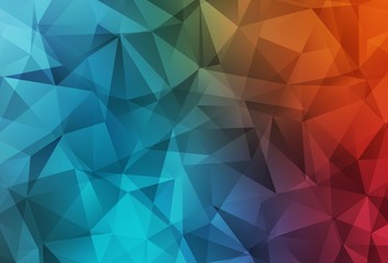 Light Blue, Red vector shining triangular backdrop.