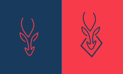 Obraz premium Hunting Line art Logo Template. Deer Head and Horns Silhouette Isolated On White Background. Vector object for Labels, Badges, Logos and other Design. Deer Logo, Hunter Logo, Deer Hunting, Retro 10