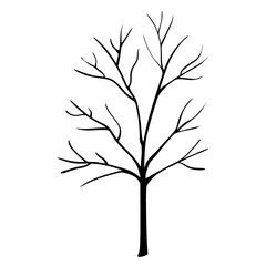 Hand drawn vector tree silhouette, vector line art illustration