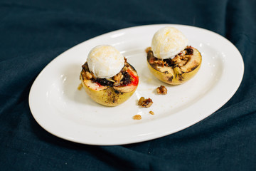 dessert with apple and ice cream