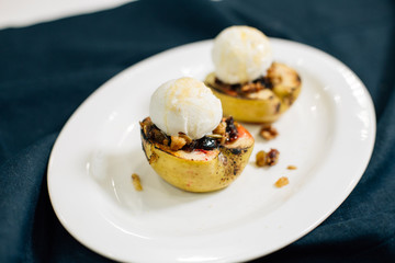 dessert with apple and ice cream