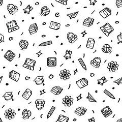 Seamless Pattern Abstract Doodle Elements Hand Drawn Collection College School Study Sketch Vector Design Style Background Grades Education Student Learning Illustration