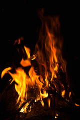 Fototapeta na wymiar dark background bonfire from branches in the fireplace .