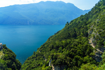 Fototapeta na wymiar Path of Ponale on the Garda lake, Trentino, Italy