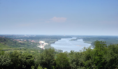 Fototapeta na wymiar Landscape with the Danube river seen from Fruska Gora in Serbia