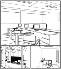Interior Office Rooms Vector. Illustration Isolated On White Background. A Vector Illustration Of Classic Office Room Background.
