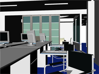 Fototapeta na wymiar Interior Office Rooms Vector. Illustration Isolated On White Background. A Vector Illustration Of Classic Office Room Background.