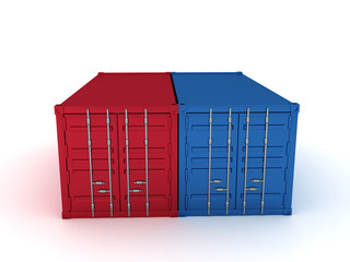 3D Rendering of red and blue cargo containers
