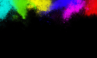 Colorful powder blast illustration with diffrent color pigment black background.