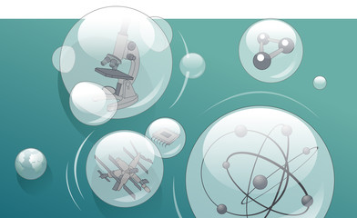 abstract, art, astronomy, atom, background, ball, balls, blue, bubbles, chemistry, chip, computer, concept, crystal lattice, doodle, drawing, earth, education, electronics, element, flying, fog, graph
