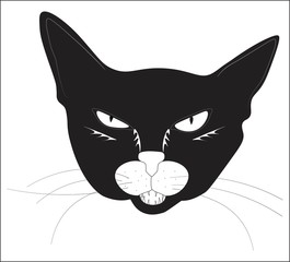 The illustration of a black and white cat icon on a white square background