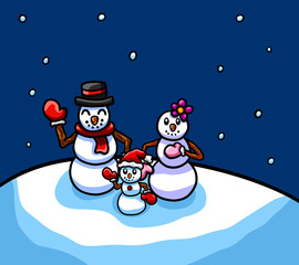Cartoon Stylized Christmas Snowman Family Card