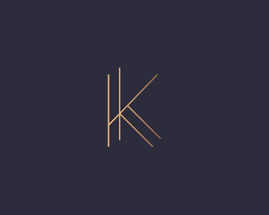 Letter K logo monogram, minimal style identity initial logo mark. Golden gradient parallel lines vector emblem logotype for business cards initials invitations ect.