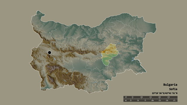 Location of Sliven, province of Bulgaria,. Relief