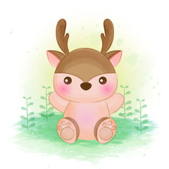 cute deer water color illustration .