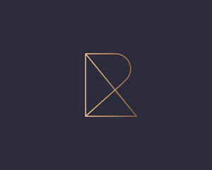 Letter R logo monogram, minimal style identity initial logo mark. Golden gradient parallel lines vector emblem logotype for business cards initials invitations ect. - obrazy, fototapety, plakaty