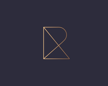 Letter R logo monogram, minimal style identity initial logo mark. Golden gradient parallel lines vector emblem logotype for business cards initials invitations ect.