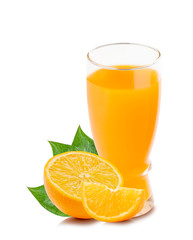 Fresh orange juice with fruits, isolated on white background