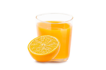Fresh orange juice with fruits, isolated on white background