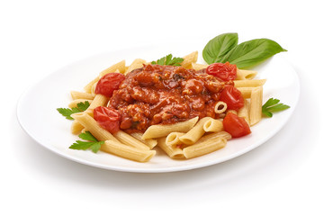 Spaghetti Bolognese, isolated on white background