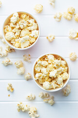 Sweet tasty popcorn in cup.