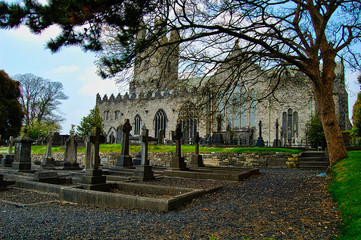 Fototapeta na wymiar Graveyard View of St. Mary's Cathedral in Limerick