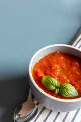 bowl of tomato and basil soup 