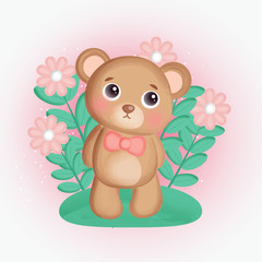 Obraz na płótnie Canvas Cute teddy bear in flower garden.