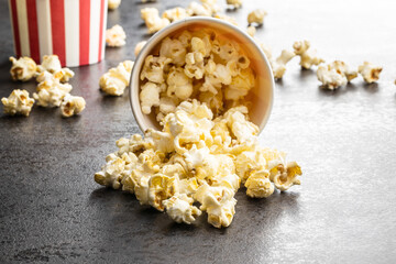 Sweet tasty popcorn in cup.