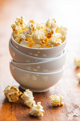 Sweet tasty popcorn in bowl.