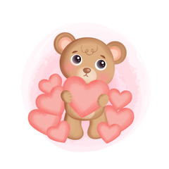 Cute teddy bear holding a heart.