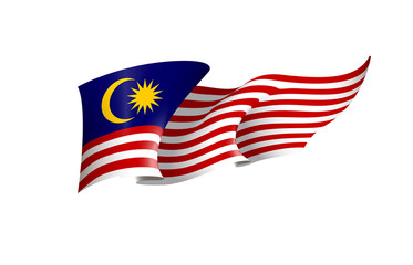 Malaysia flag state symbol isolated on background national banner. Greeting card National Independence Day of the Malaysia. Illustration banner with realistic state flag.