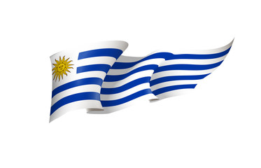 Uruguay flag state symbol isolated on background national banner. Greeting card National Independence Day of the eastern republic of Uruguay. Illustration banner with realistic state flag.