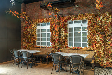 table and chairs, Modern restaurant interior